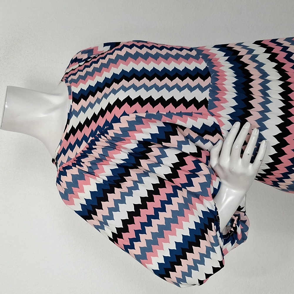 Women's Multicolor Chevron Patterned Puff Sleeve … - image 5